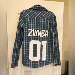Zumba Fitness Checkered Shirt with Blue Accents
